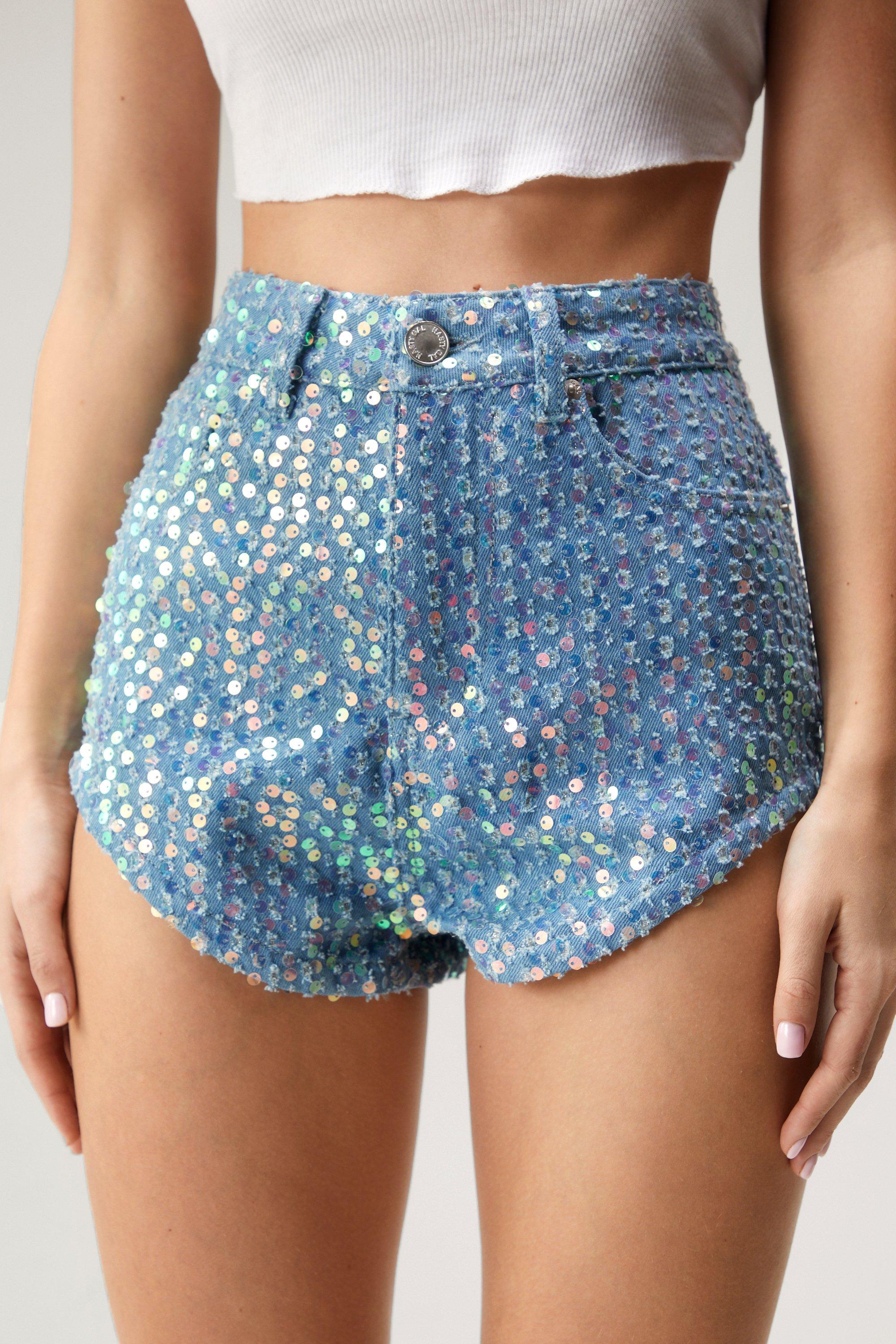 Sequin jean shorts on sale